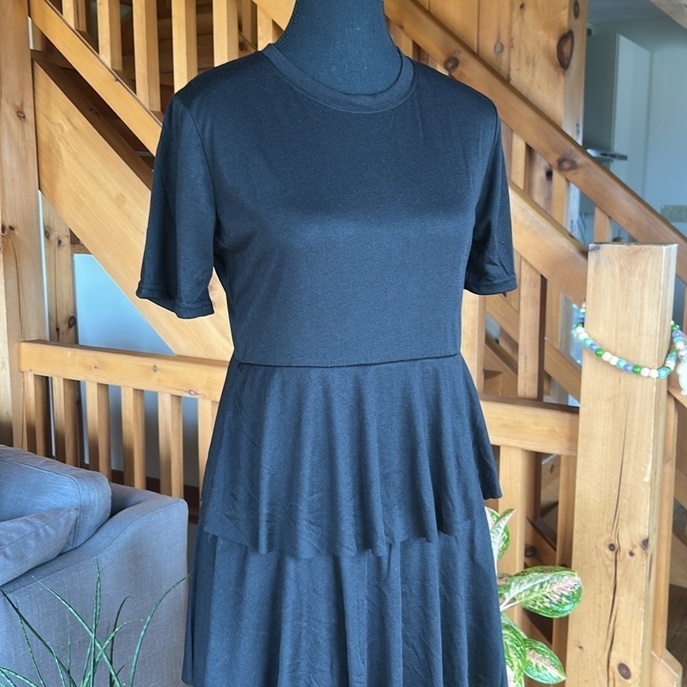 Jersey Black Tiered Dress, Size M/L - Picture 2 of 7